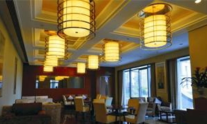 【酒店餐廳】鐵藝烤漆+優(yōu)質(zhì)布藝燈罩鳥(niǎo)籠吊燈